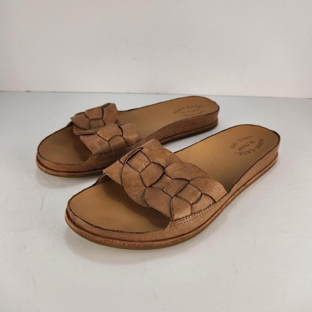 Kork-Ease Women's 10M Brown Leather Woven Slide Sandals Comfort Slip On